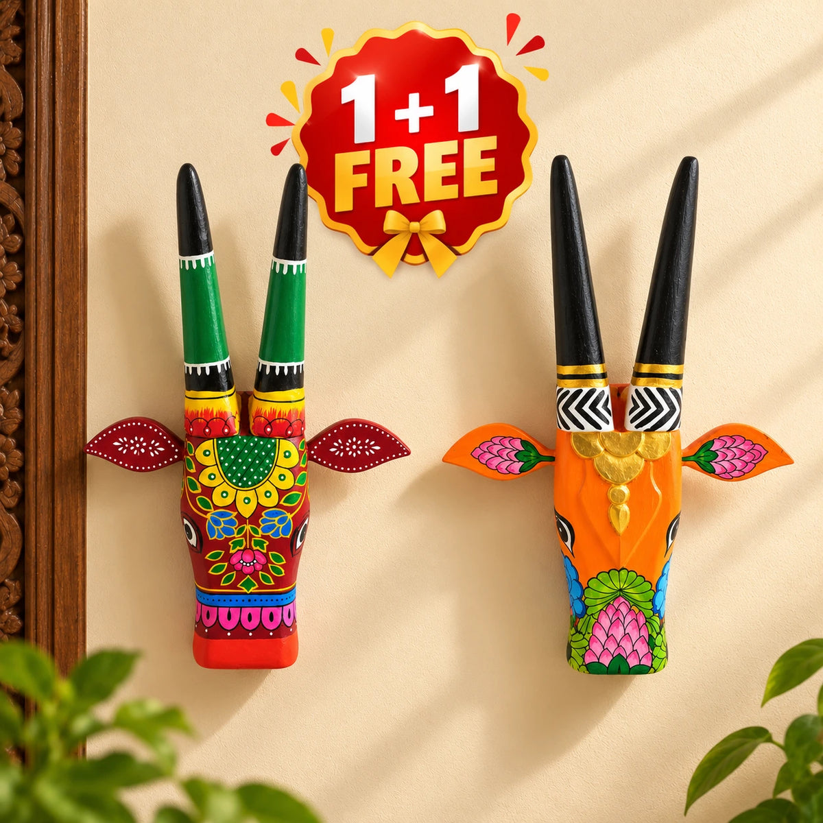 Cow Heads Hand-painted (1+1 FREE) - 16"