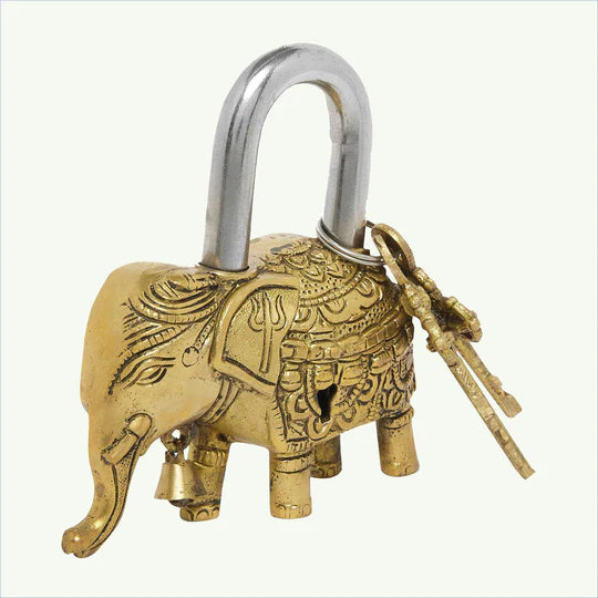Brass Elephant Design Lock with Key