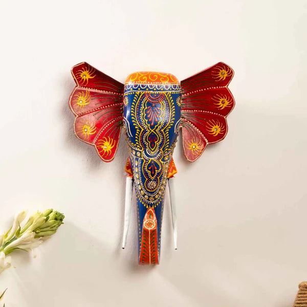 Blue Handpainted Elephant Wall Decor