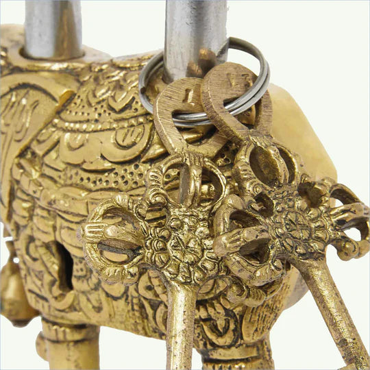 Brass Elephant Design Lock with Key