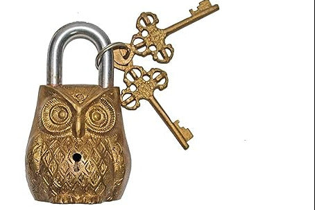 NATHAM Handcrafted Antique Brass Owl Lock with 2 Vintage Keys