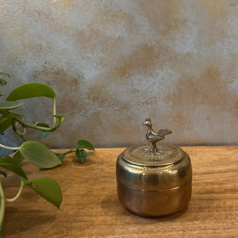 Antique Small Brass Box with Bird