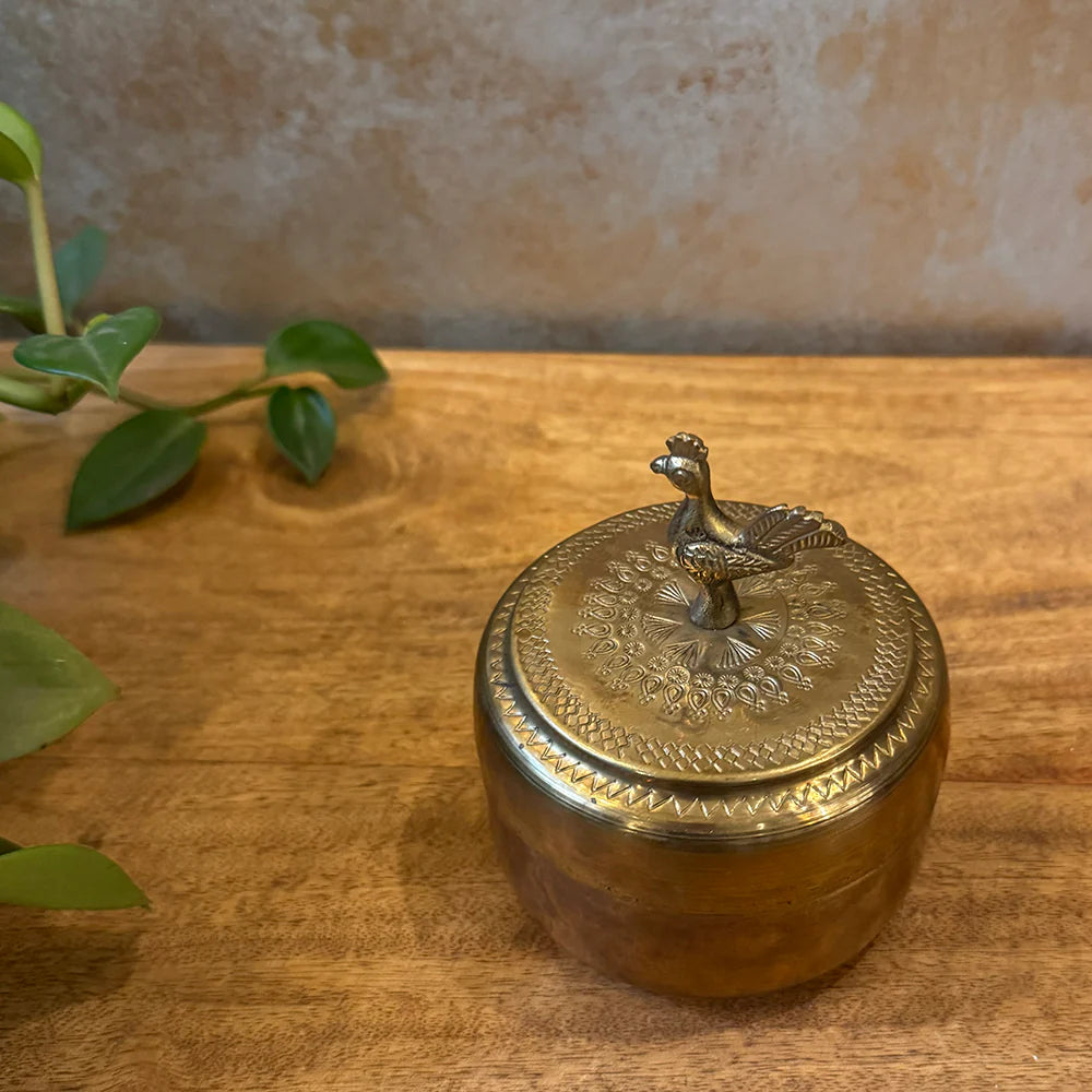Antique Small Brass Box with Bird