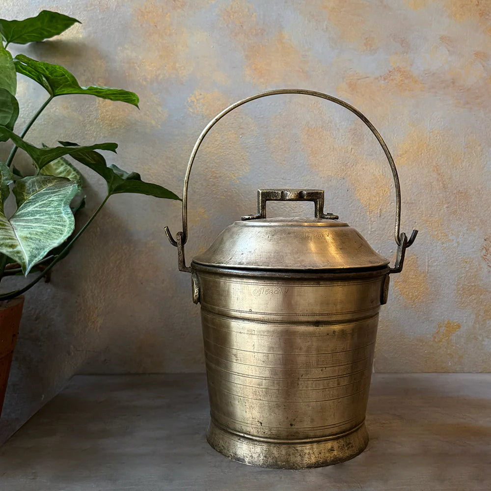 Antique Brass Bucket with Lid Antiquely Home Decor