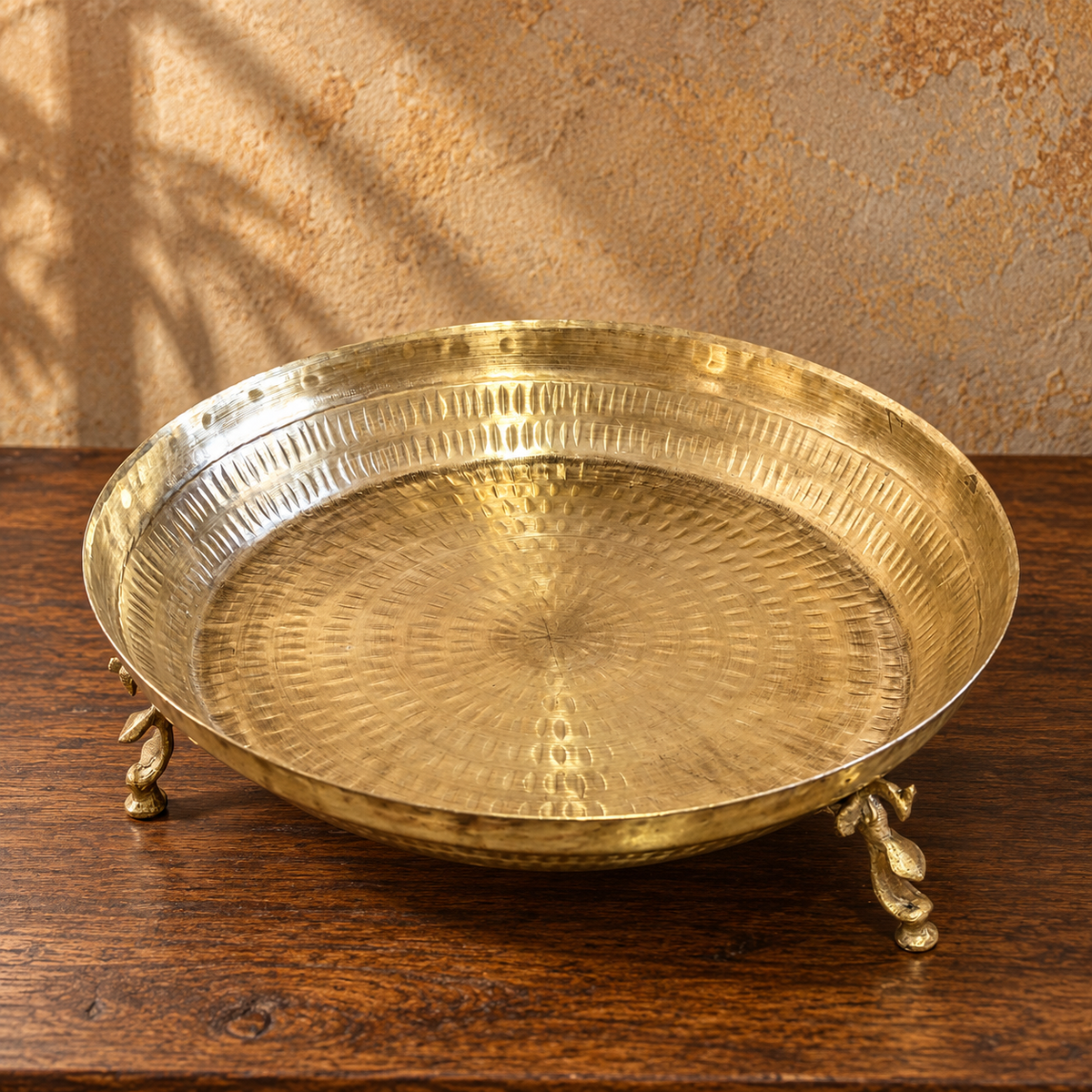 Vintage Brass Urli/Parath on Peacock Legs