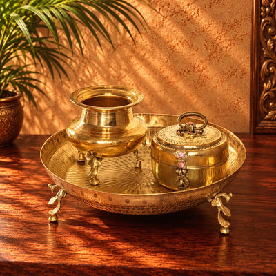 Brass/Pital Urli, Small Brass Planter/Lota & 4" Brass Box Combo Set