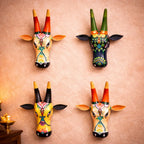 Handcrafted Wooden Ivory Cow Wall Decor | Hand-Painted Folk Art Wall Hanging