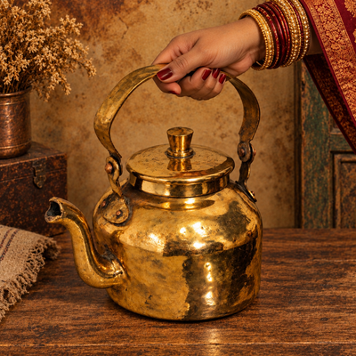Rare Vintage Brass/Pital Kettle with Arched Handle | Traditional Brass Decor