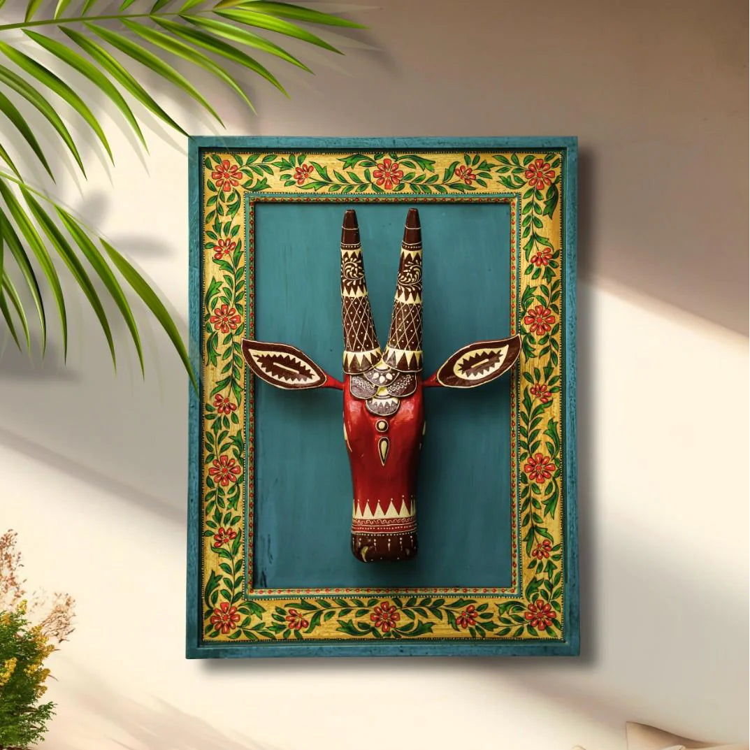Wall Frame with Wooden Cow Face