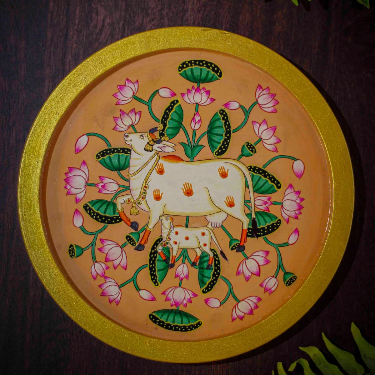 Pichwai Cow Handpainted Wall Plate - 8"