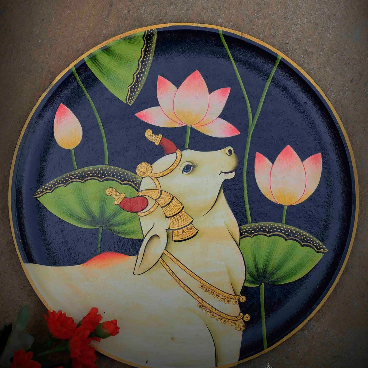 Pichwai Cow Handpainted Wall Plate - 8"