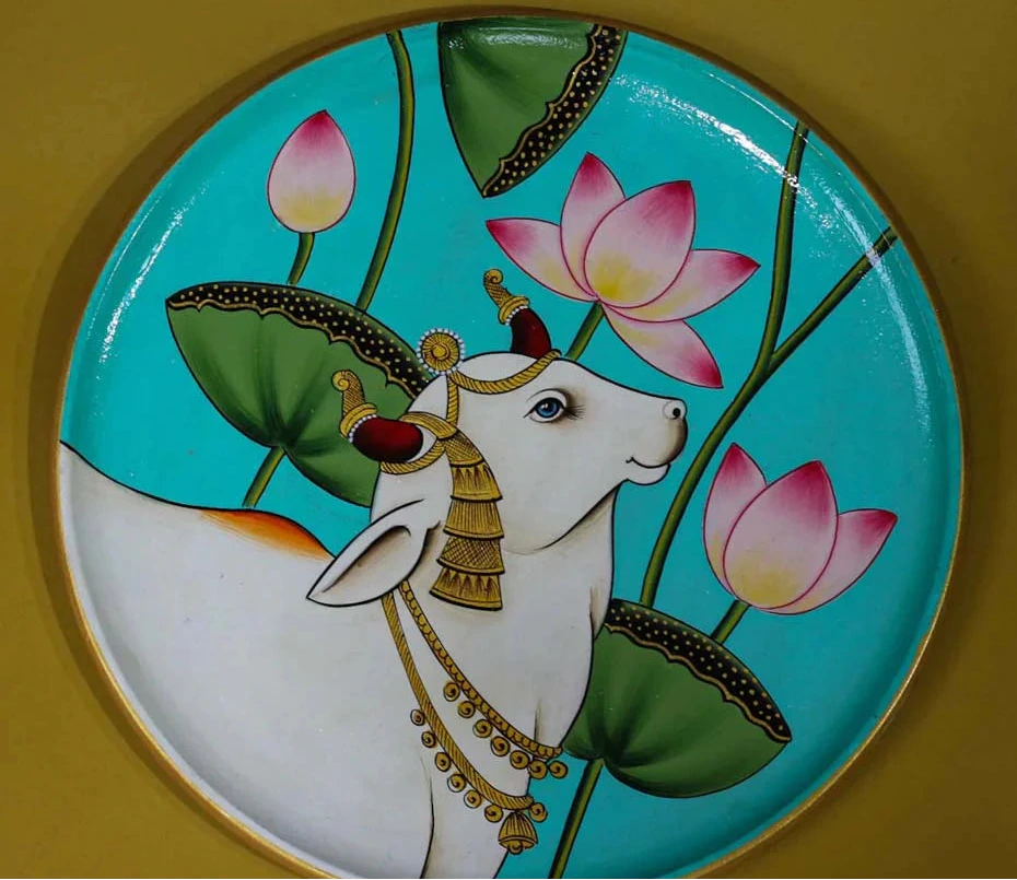 Pichwai Cow Handpainted Wall Plate - 10"