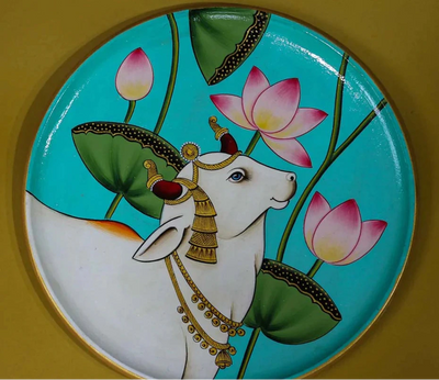 Pichwai Cow Handpainted Wall Plate - 10"