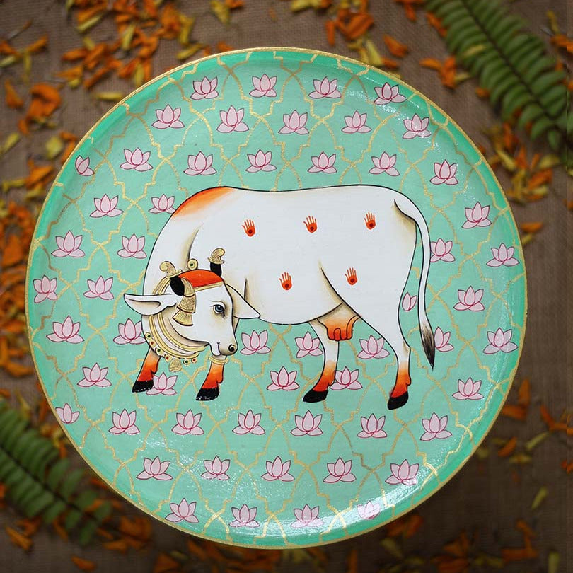Pichwai Cow Handpainted Wall Plate - 10"