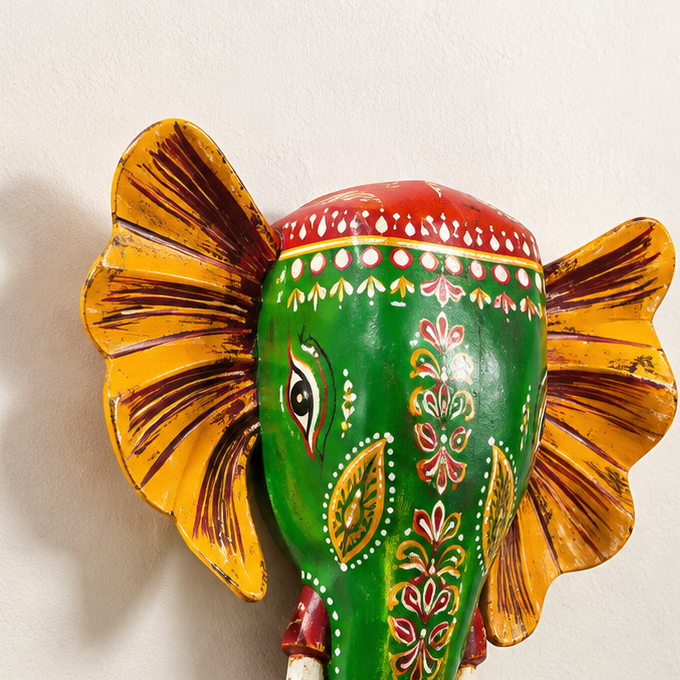 Handpainted Elephant Wall Decor - Green