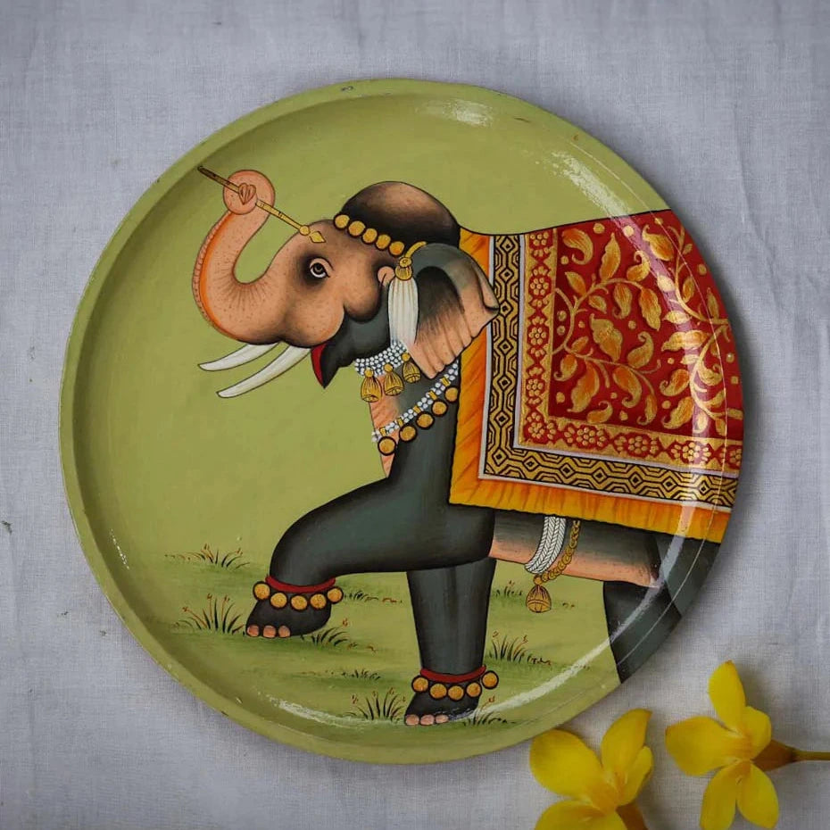 Pichwai Elephant Handpainted Wall Plate - 10"