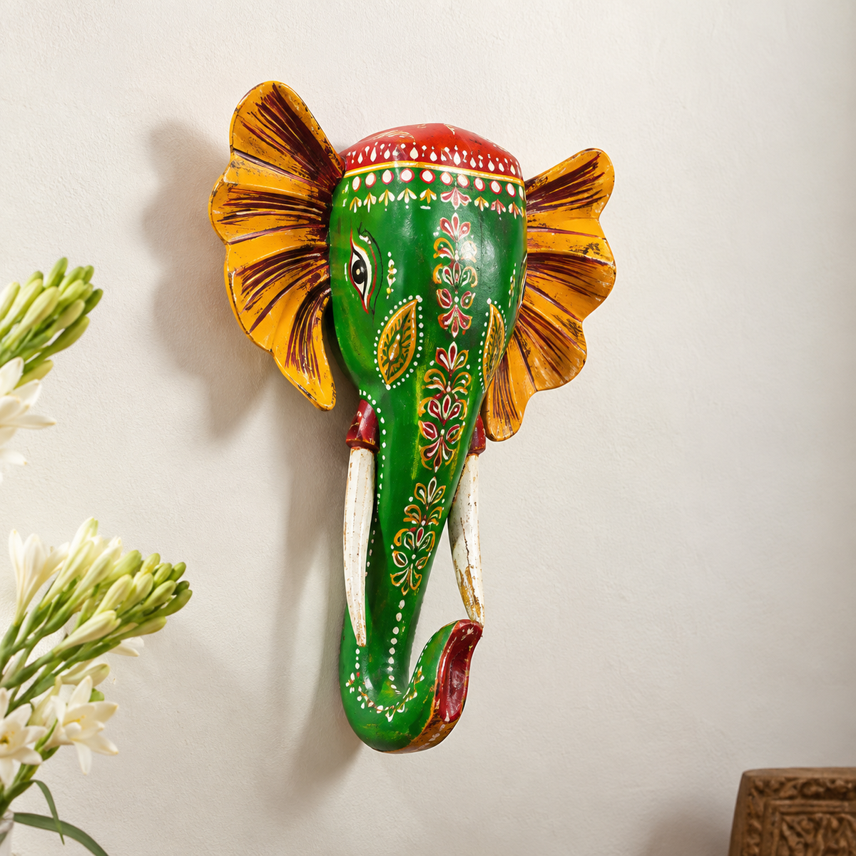 Handpainted Elephant Wall Decor - Green