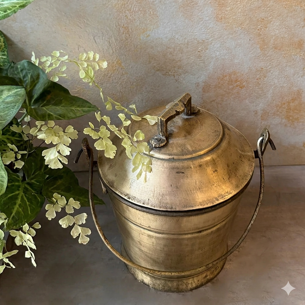 Antique Brass Bucket with Lid