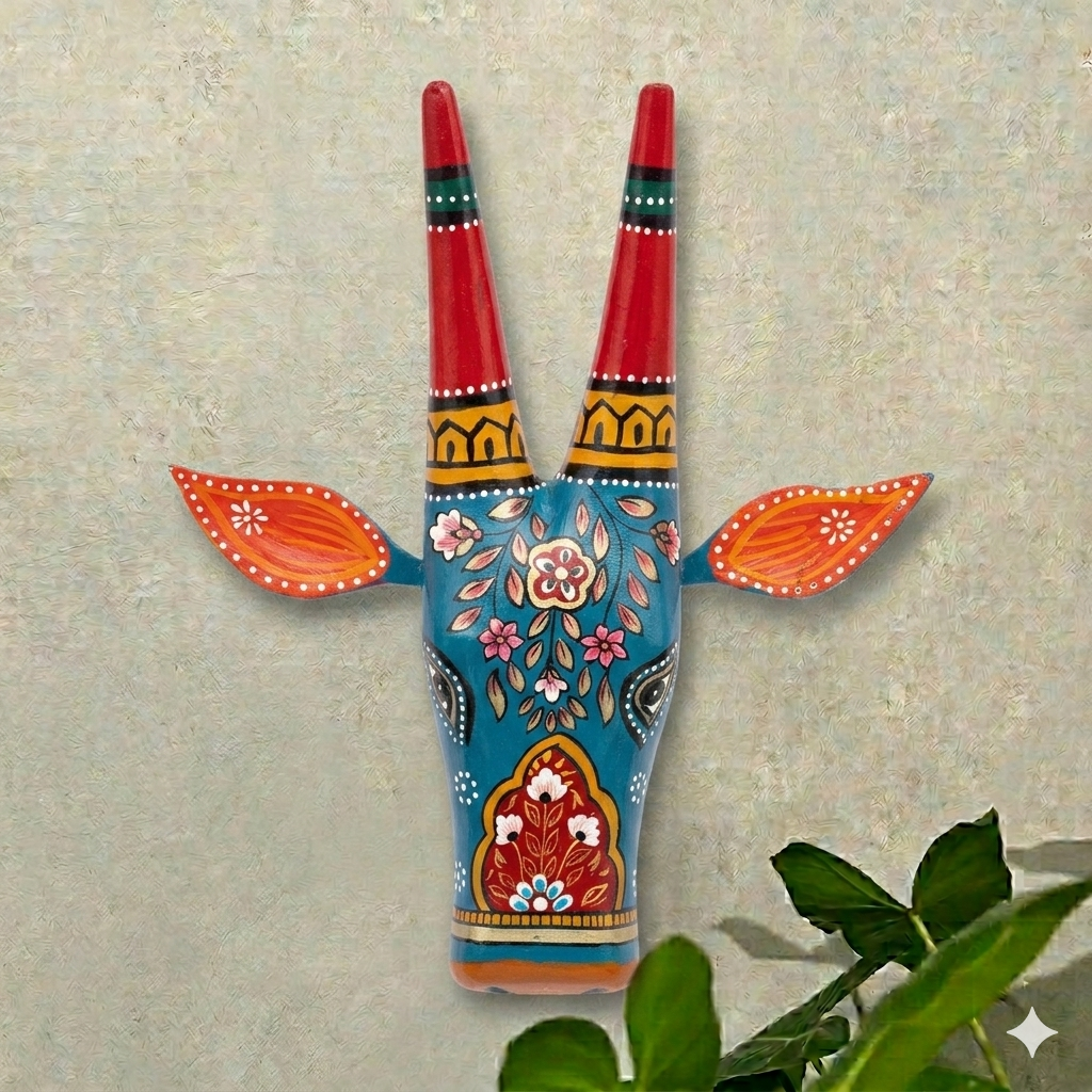 Blue Cow Wall Decor Handpainted - 12"