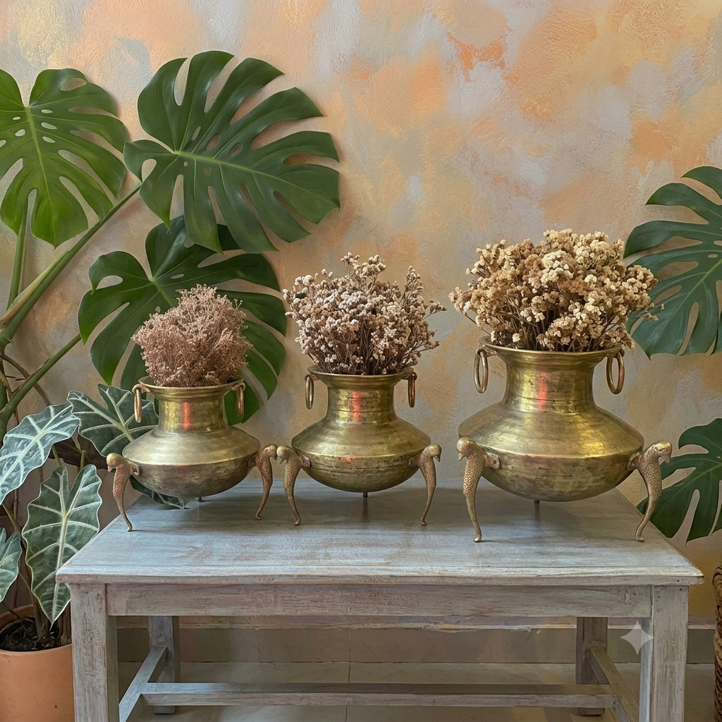 Antique Brass Pot With Peacock Legs
