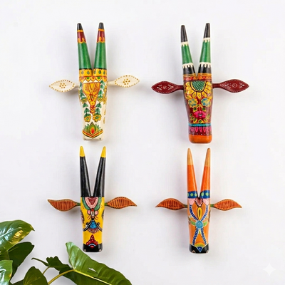 Handcrafted Wooden Ivory Cow Wall Decor | Hand-Painted Folk Art Wall Hanging