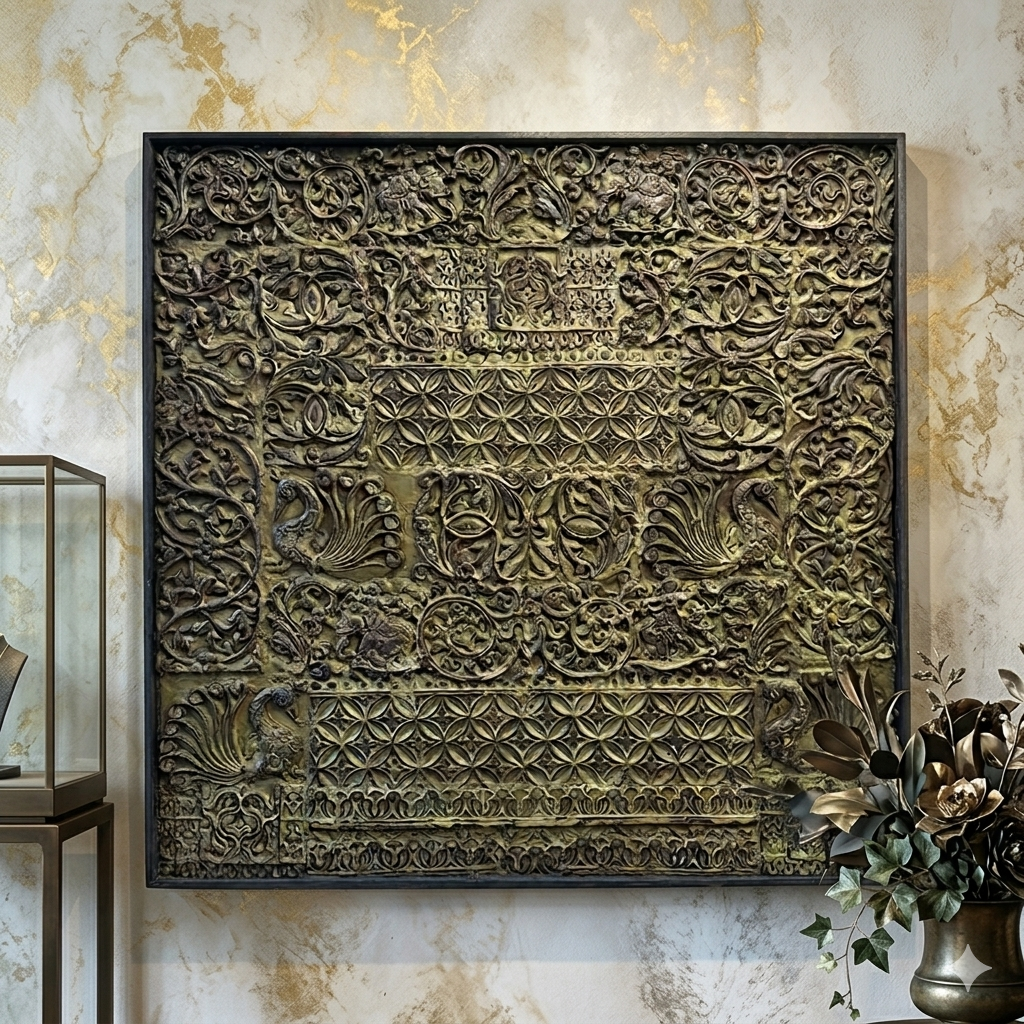 Peacock Handcrafted Wooden Carved Wall Panel (Vintage)