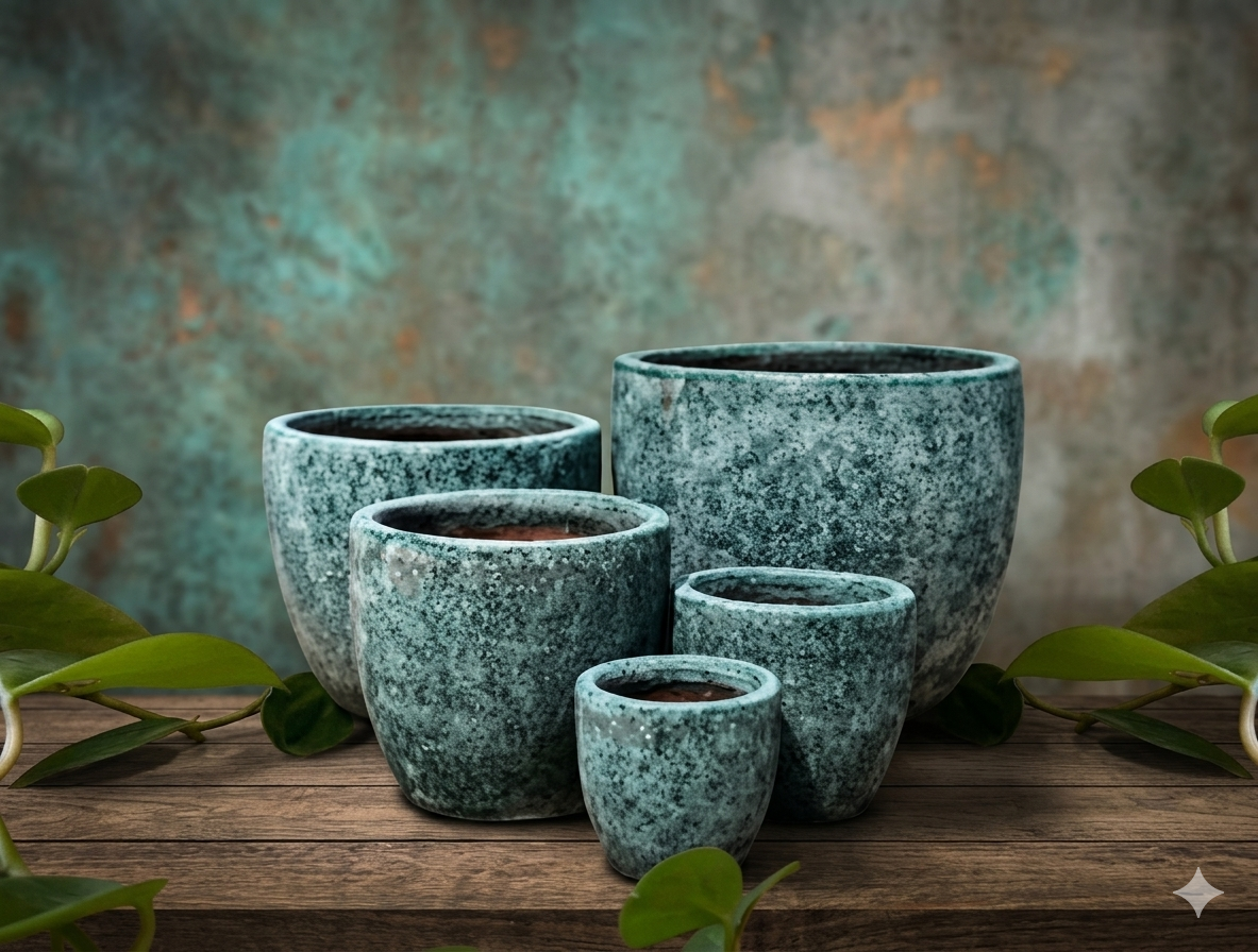 Pale Green Atlantis Reef Textured Planters (Set of 3)