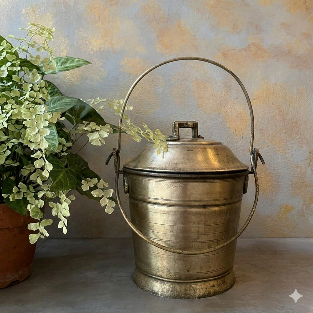 Antique Brass Bucket with Lid