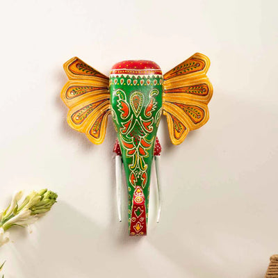 Green Handpainted Elephant Wall Decor