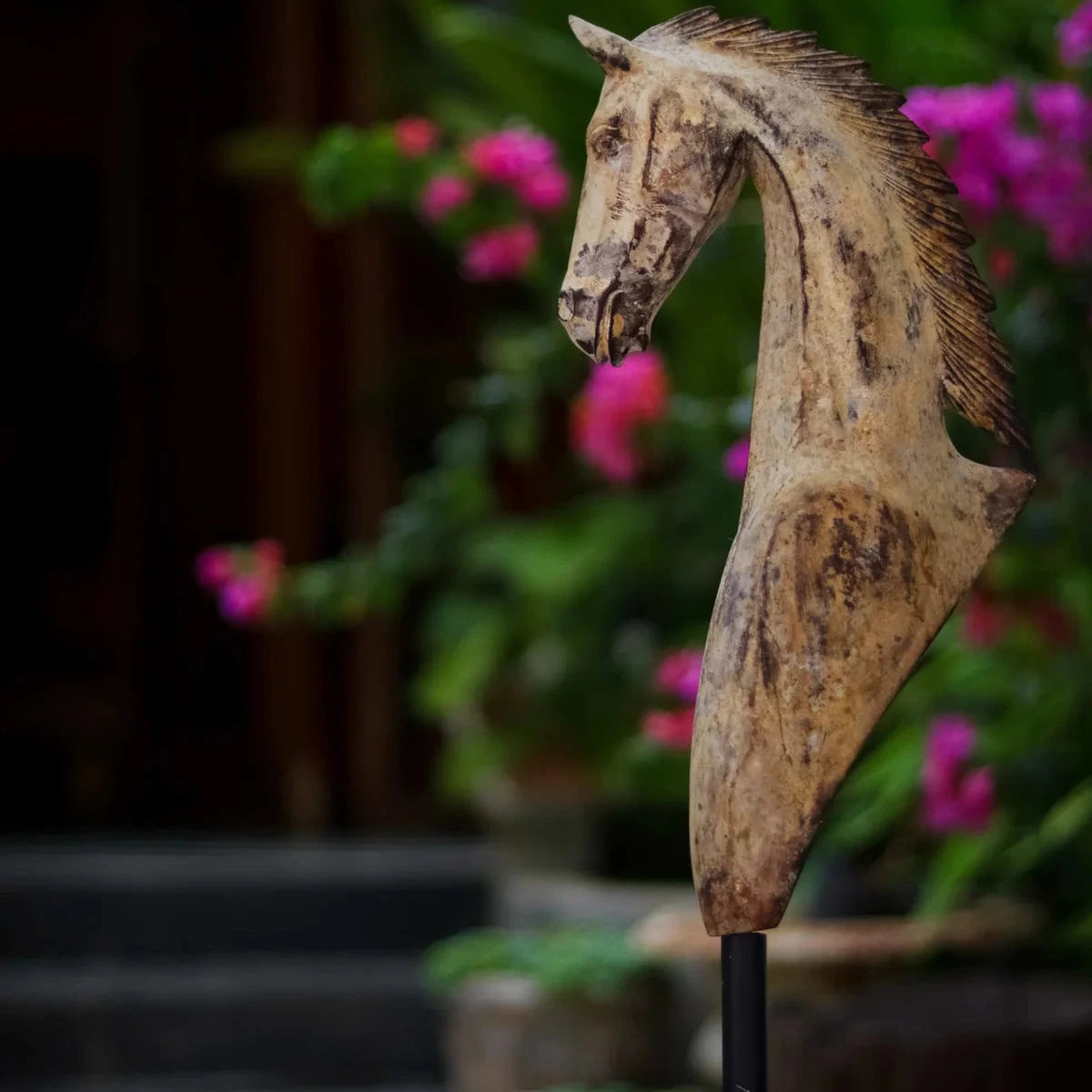 Wooden Horse Decor on Stand