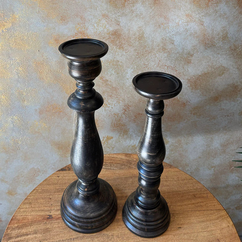 Charcoal Wooden Candle Holders (Set of 2)
