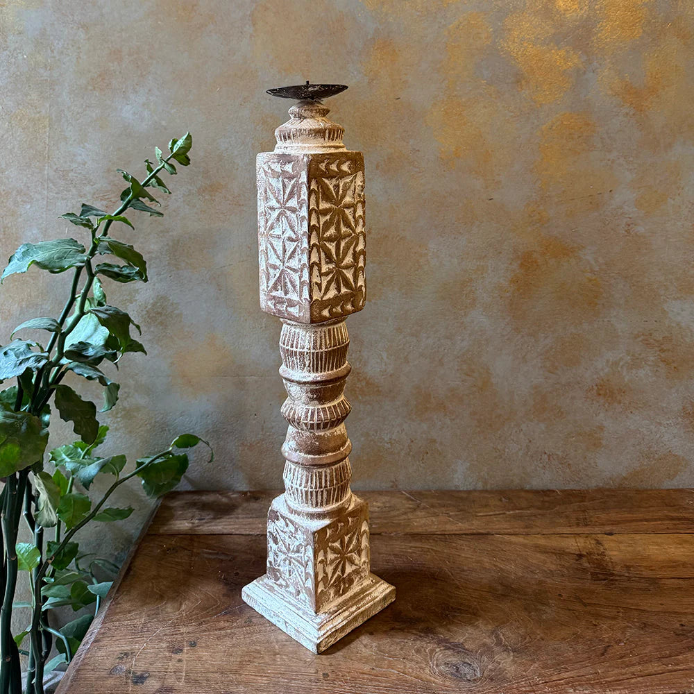 Wooden Carved Candle Holder