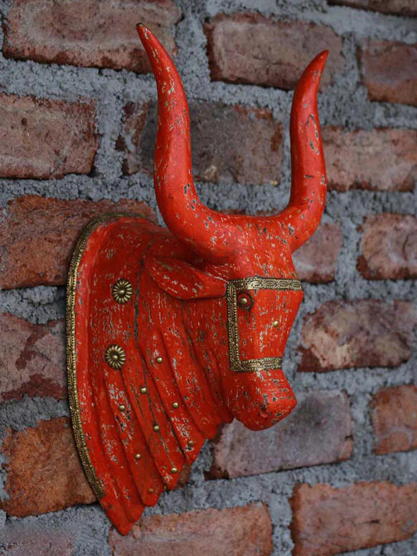 Vintage Wooden Nandi Head - 12" (Handpainted)