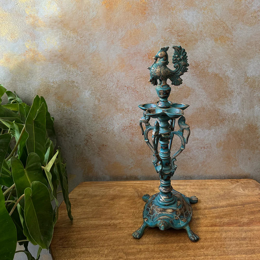 Antique Brass Peacock Lamp