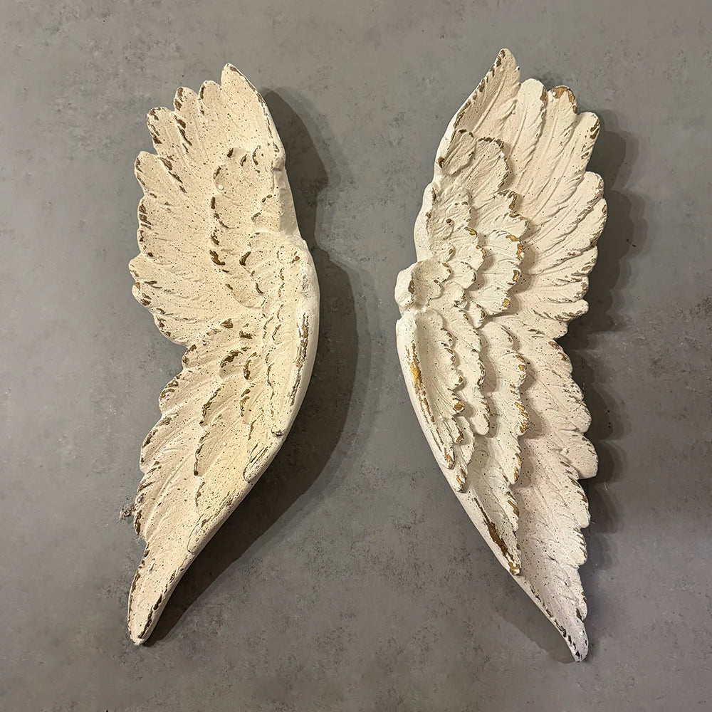 Antique Hand-Carved Wooden Angel Wings – Set of 2