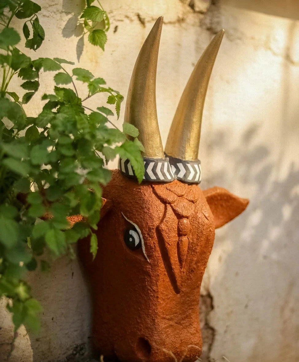 Wooden Cow Head Wall Decor - 15"