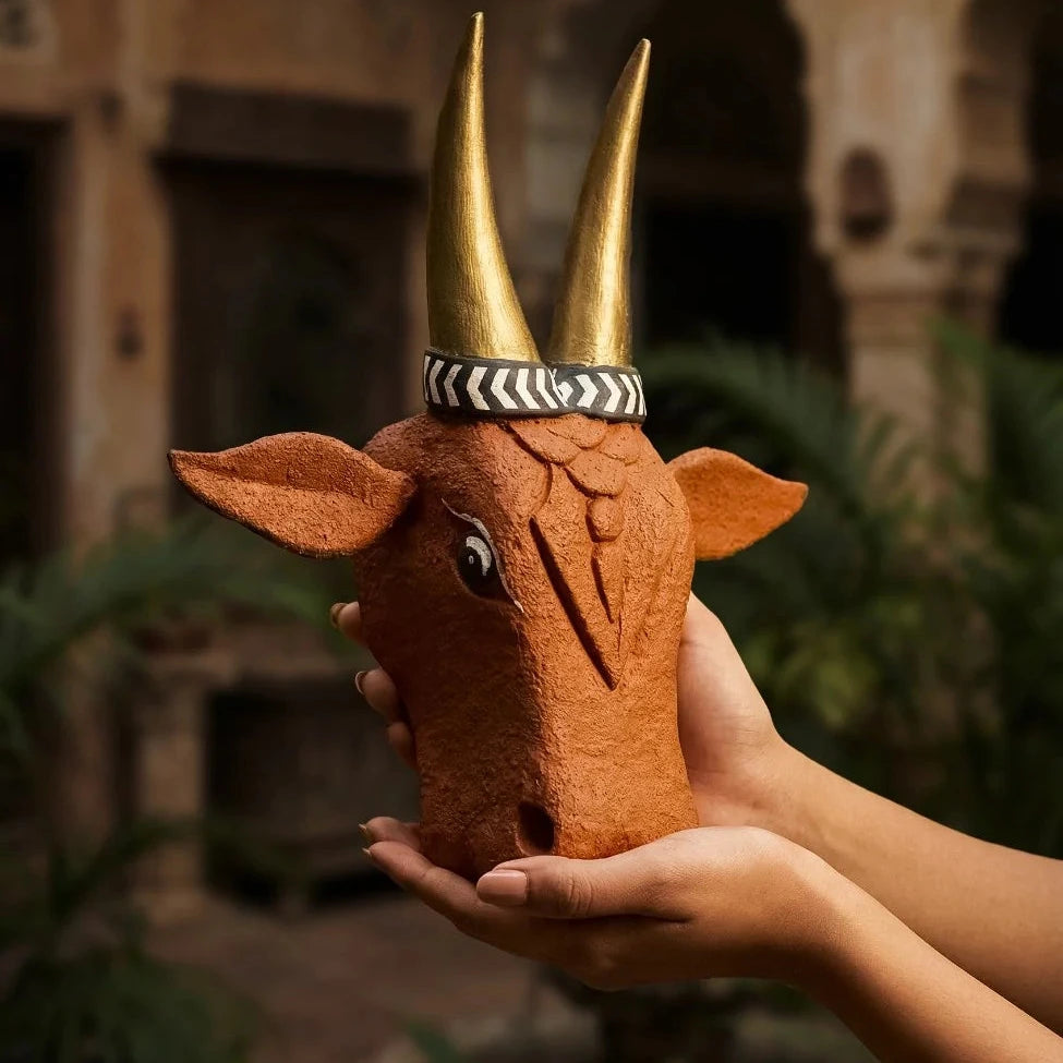 Wooden Cow Head Wall Decor - 15"
