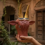 Hand-Carved Vintage Cow Head Wall Art - 12"