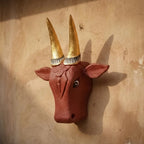 Hand-Carved Vintage Cow Head Wall Art - 12"