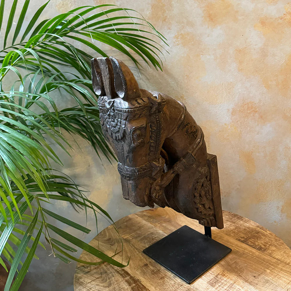 Carved Horse on Stand Antiquely Home Decor