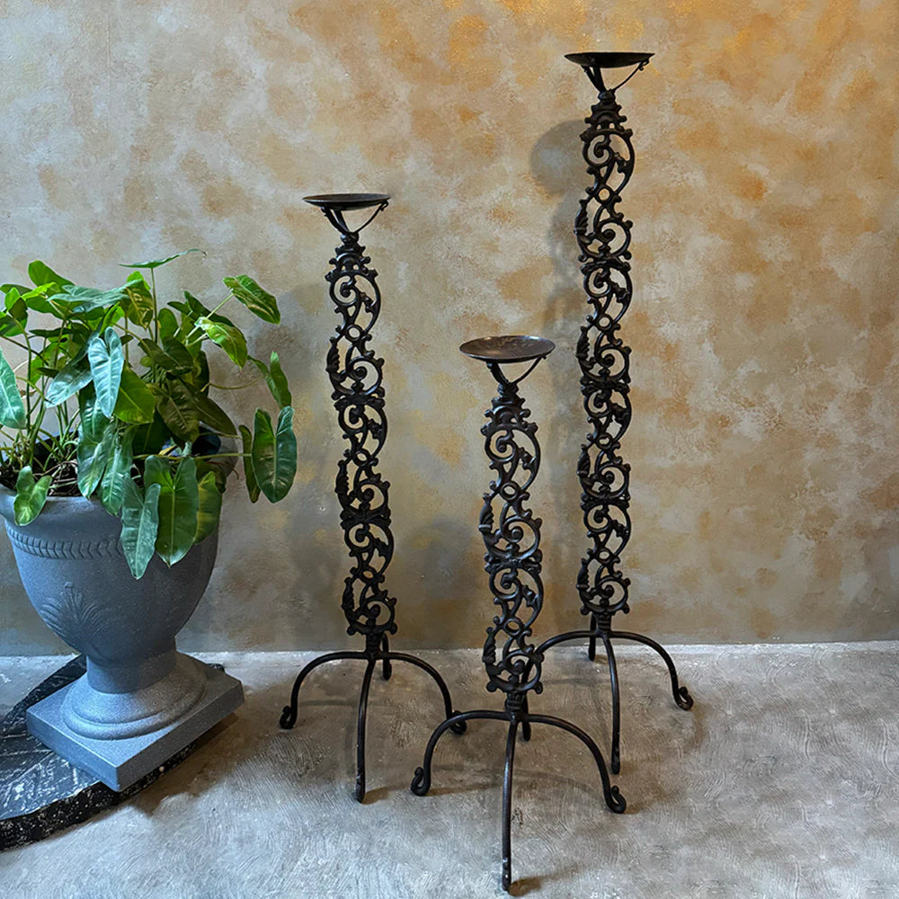 Tall Cast Iron Candle Holders (Set of 3)