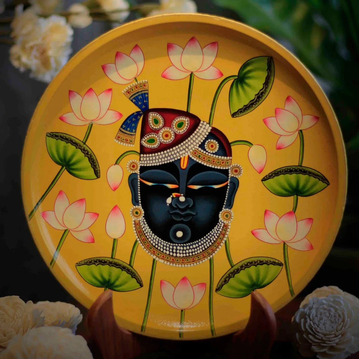 Pichwai Krishna Handpainted Wall Plate - 8"