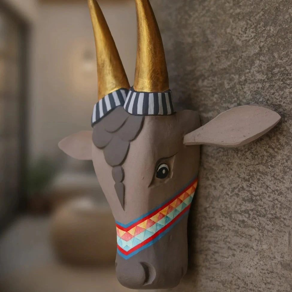 Wooden Cow Head Wall Decor - 12"