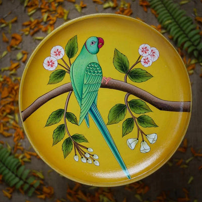 Pichwai Parrot Handpainted Wall Plate - 10"