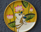 Pichwai Nandi Handpainted Wall Plate - 8"