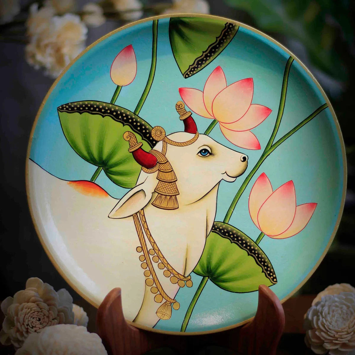 Pichwai Cow Handpainted Wall Plate - 10"