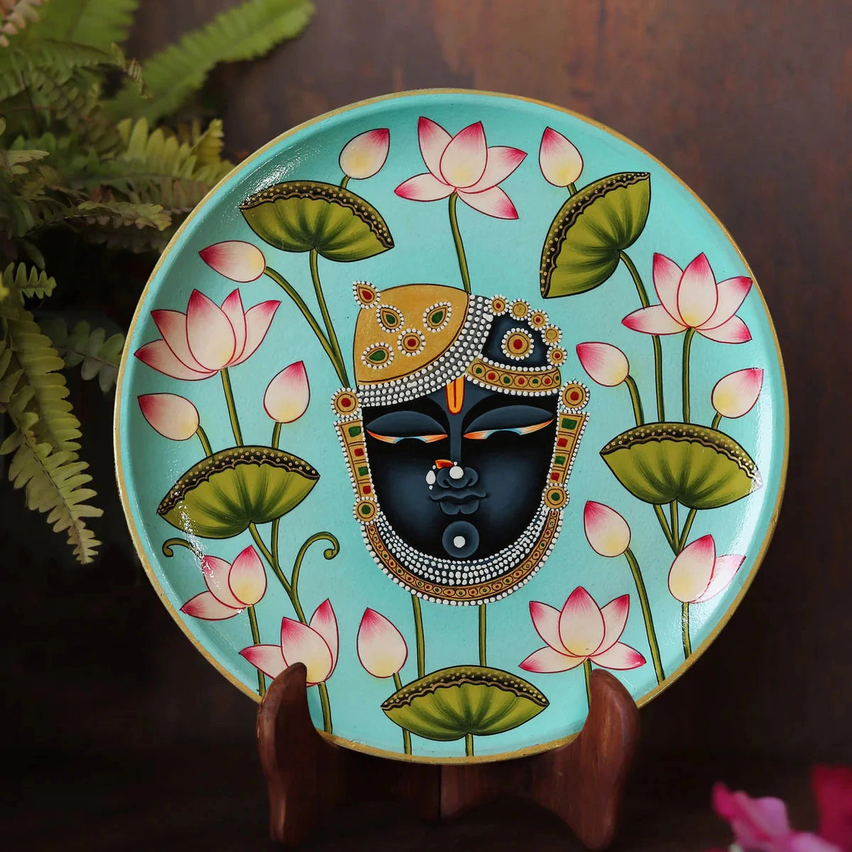 Pichwai Shri Krishna Handpainted Wall Plate - 10"