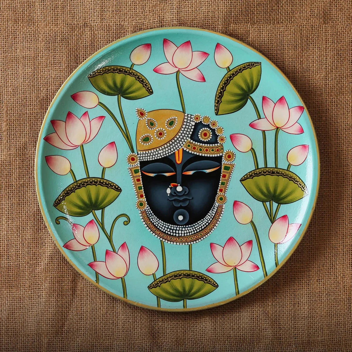 Pichwai Shri Krishna Handpainted Wall Plate - 10"