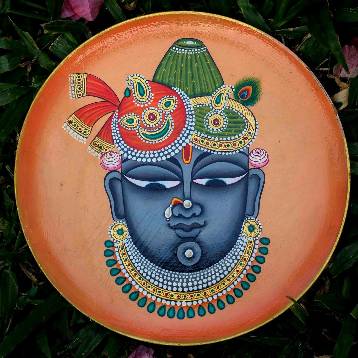 Pichwai Krishna Handpainted Wall Plate - 9"