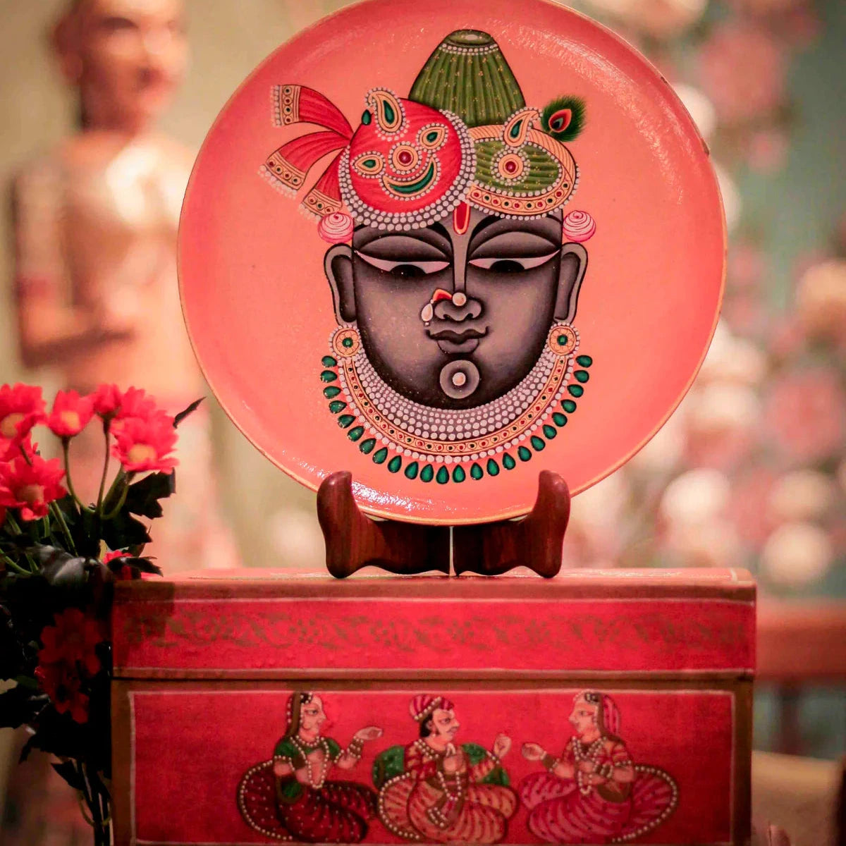 Pichwai Krishna Handpainted Wall Plate - 9"